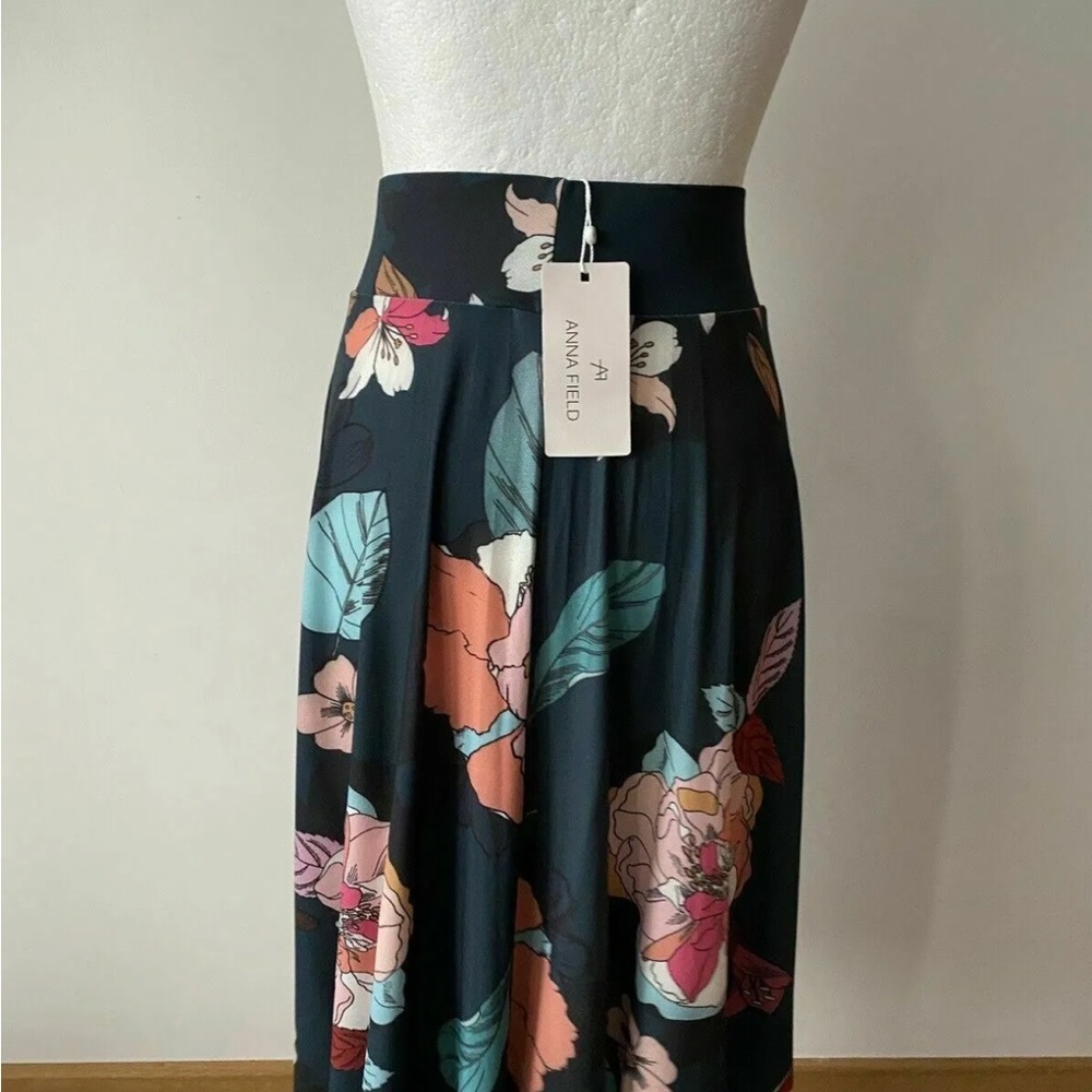 Anna Field Midi Skirt Size 8 Petrol Blue Floral - Picture 4 of 5